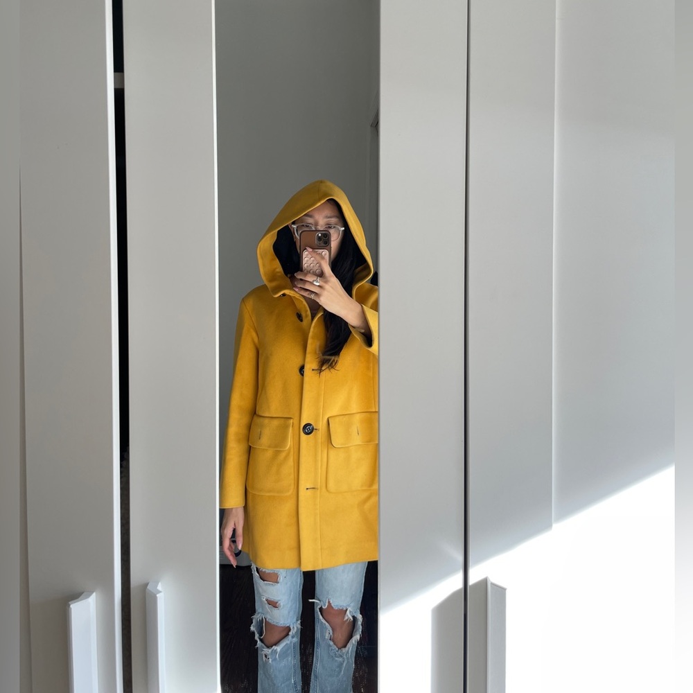 Moschino Women's Yellow Hooded Wool Coat